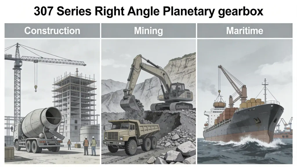 307 Series Right Angle Planetary Gearbox Industrial Applications