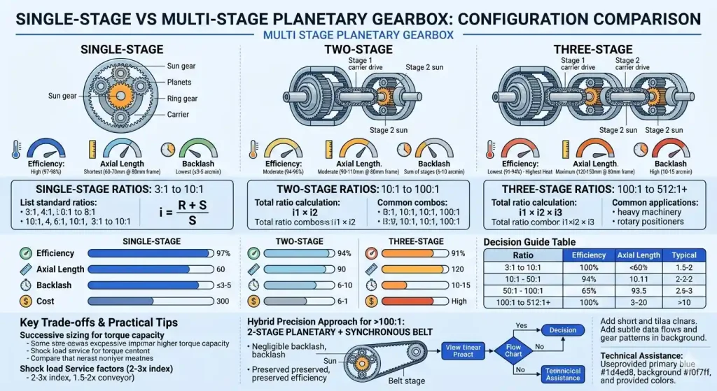 Single-stage vs multi-stage planetary gearbox